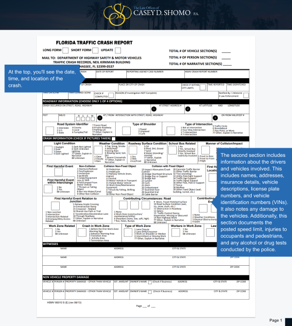How To Read Your Florida Accident Report pg. 1